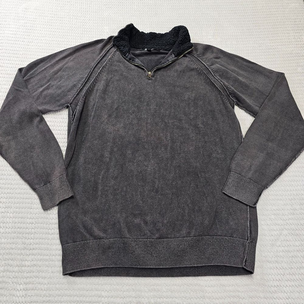 Men's Black Gray Furry‎ collar lightweight sweater Size XXL